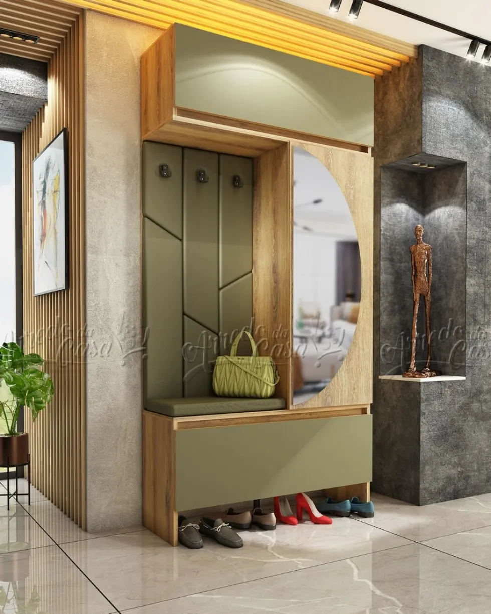 Mobile ingresso moderno 110x220x37,5 cm rovere naturale e verde oliva IU33
