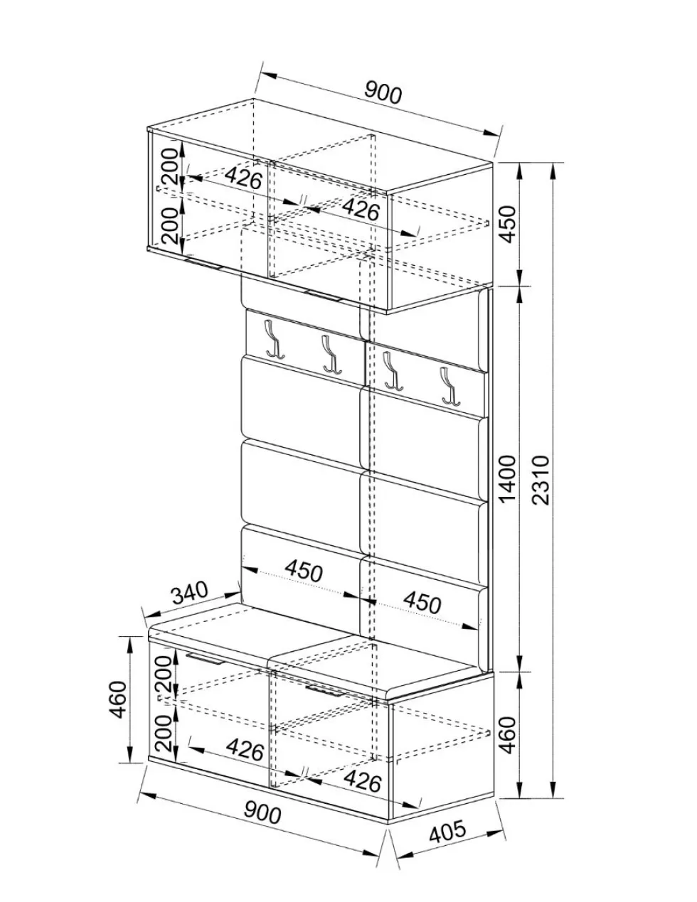 Mobile ingresso 90x231cm antracite e rovere II19