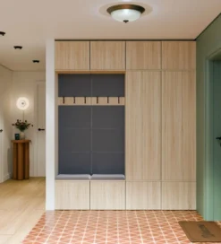 Mobile ingresso 200x238 cm con guardaroba e scarpiera rovere chiaro e grigio MIT12