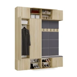 Mobile ingresso 200x238 cm con guardaroba e scarpiera rovere chiaro e grigio MIT12