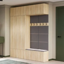Mobile ingresso 200x238 cm con guardaroba e scarpiera rovere chiaro e grigio MIT12