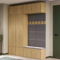 Mobile ingresso 200x238 cm con guardaroba e scarpiera rovere e grigio MIT12