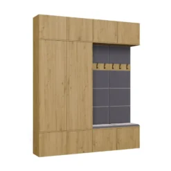 Mobile ingresso 200x238 cm con guardaroba e scarpiera rovere e grigio MIT12