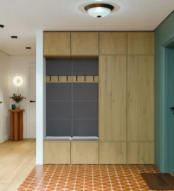 Mobile ingresso 200x238 cm con guardaroba e scarpiera rovere e grigio MIT12
