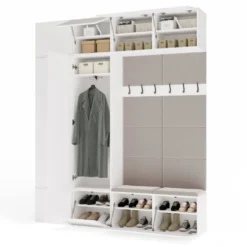 Mobile ingresso 200x238 cm con guardaroba e scarpiera bianco e beige cashmere MIT12