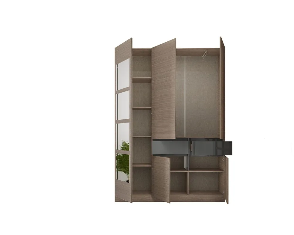 Mobile ingresso 150x218 cm marrone moka e grigio lucido con 4 specchi II25