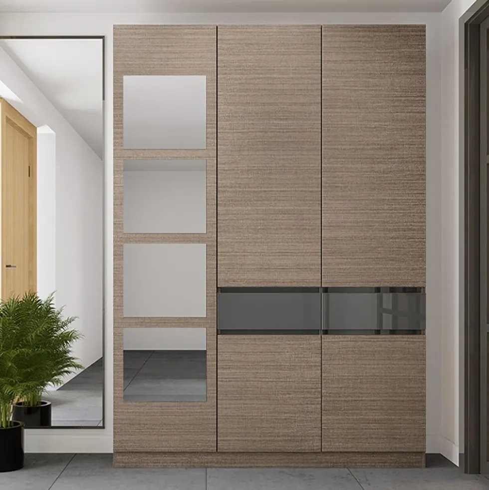 Mobile ingresso 150x218 cm marrone moka e grigio lucido con 4 specchi II25