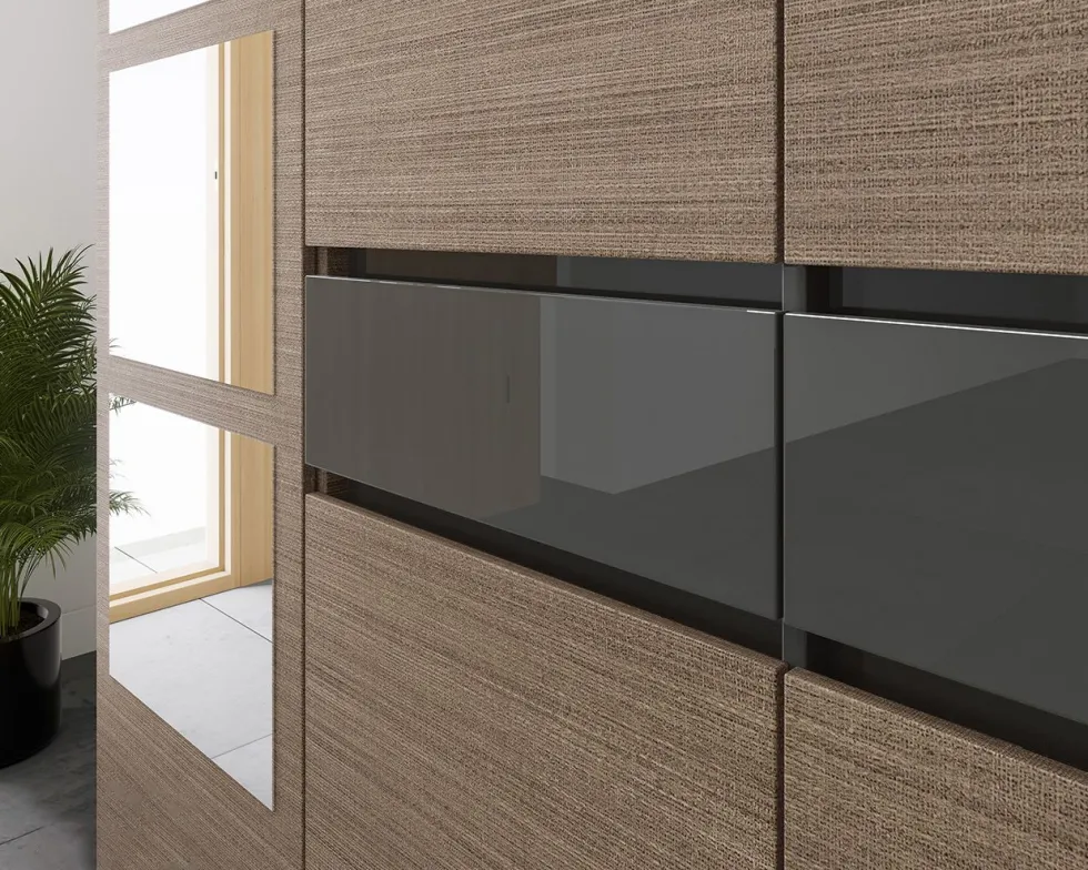 Mobile ingresso 150x218 cm marrone moka e grigio lucido con 4 specchi II25