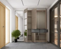Mobile ingresso 150x218 cm marrone moka e grigio lucido con 4 specchi II25