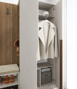 Mobile ingresso 160x188 cm noce e beige con 3 ganci appendiabiti e scarpiera a ribalta II26