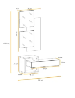 Mobile ingresso 100x160cm sospeso con specchi design moderno rovere e nero IP2
