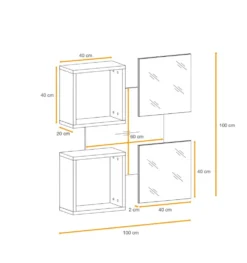 Mobile ingresso 100x190cm sospeso con pensile a due ante e specchi design moderno rovere e nero IP5