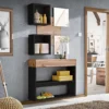 Mobile ingresso 100x190cm sospeso con pensili a giorno e specchi design moderno rovere e nero IP4