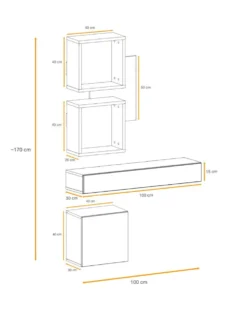 Mobile ingresso 100x170cm sospeso con pensili a giorno design moderno rovere e nero IP3