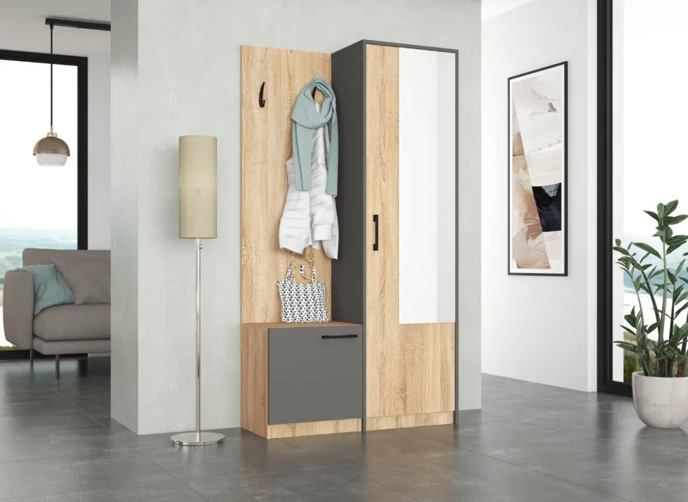 Mobile ingresso 95x175x36 cm con scarpiera rovere naturale e grigio IG5