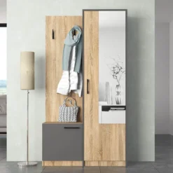 Mobile ingresso 95x175x36 cm con scarpiera rovere naturale e grigio IG5
