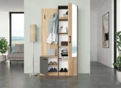 Mobile ingresso 95x175x36 cm con scarpiera rovere naturale e grigio IG5