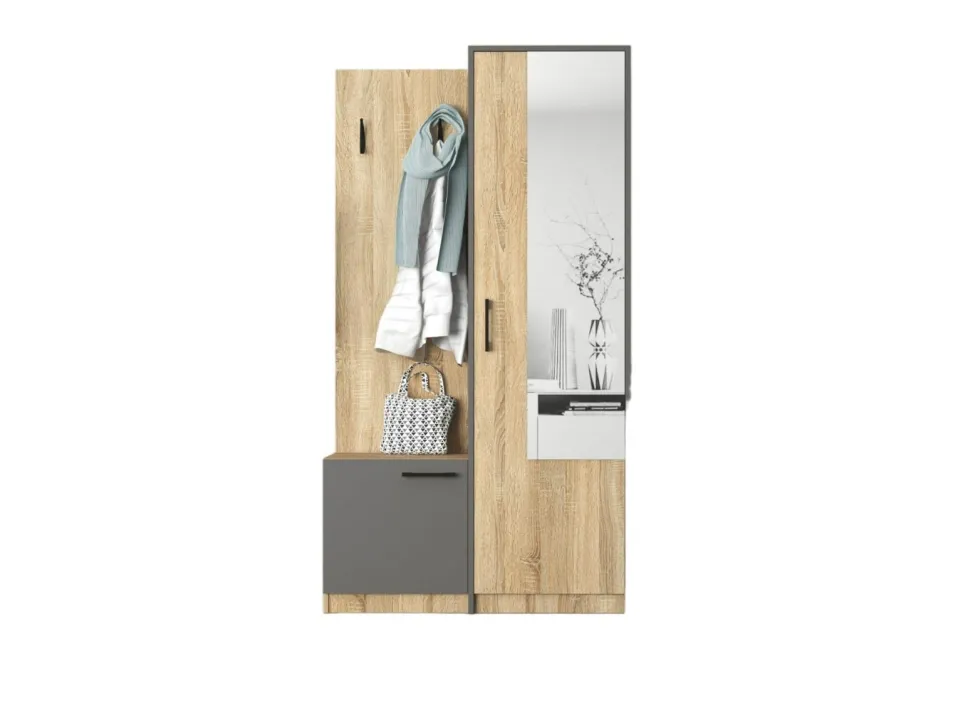 Mobile ingresso 95x175x36 cm con scarpiera rovere naturale e grigio IG5
