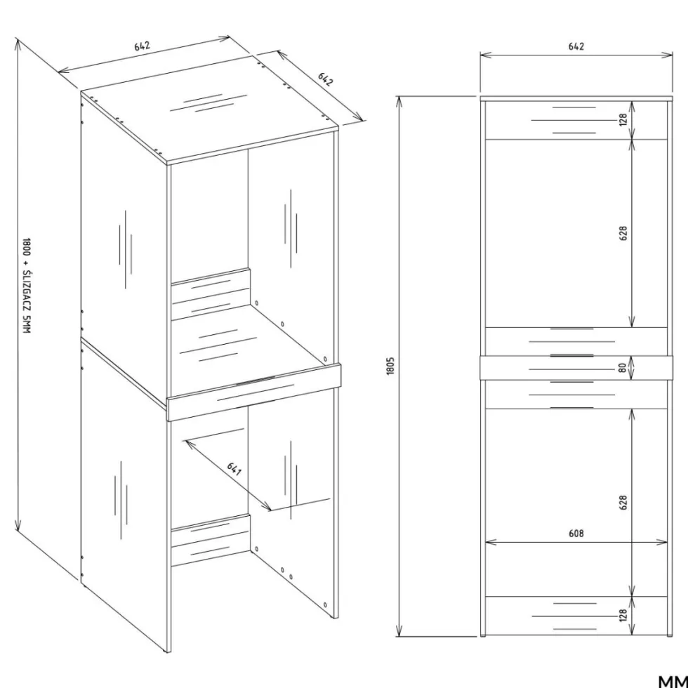 Mobile lavatrice e asciugatrice 64x180 cm bianco opaco MLT3