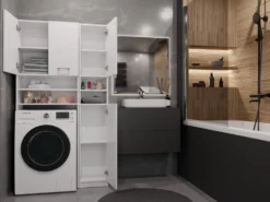 Mobile lavatrice moderno 96x180 cm con colonna laterale bianco opaco MLT9