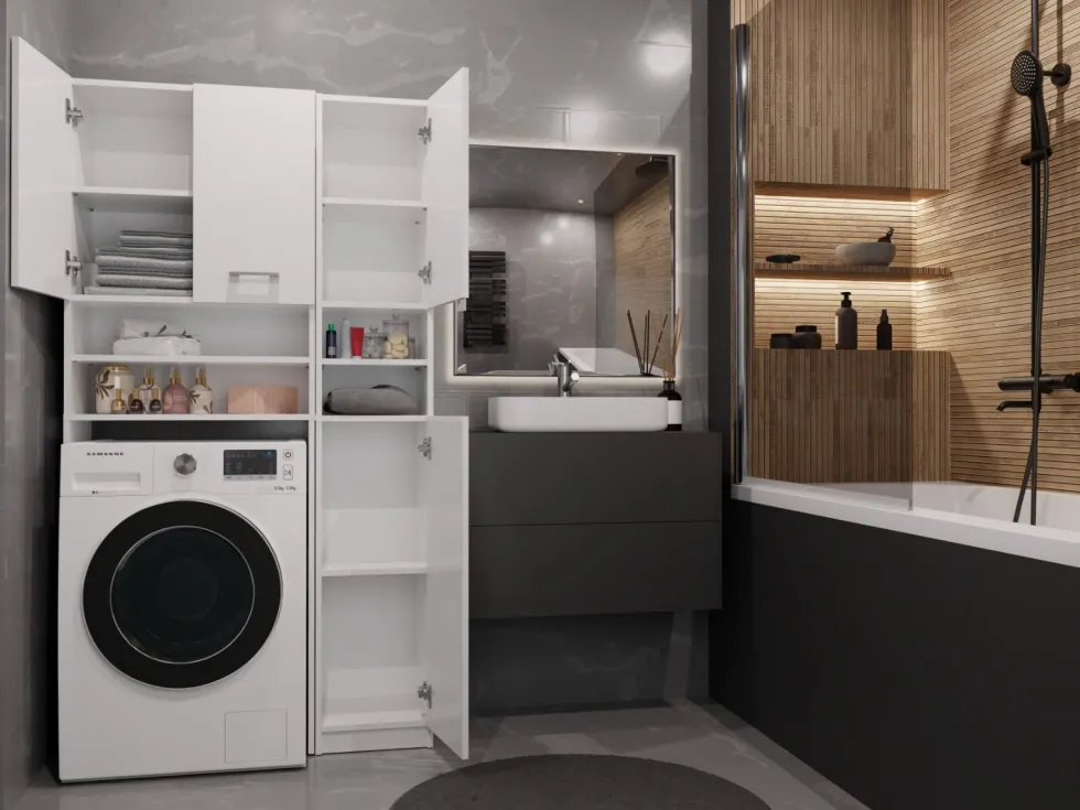 Mobile lavatrice moderno 96x180 cm con colonna laterale bianco opaco MLT9