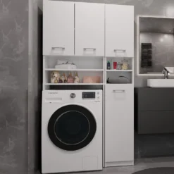 Mobile lavatrice moderno 96x180 cm con colonna laterale bianco opaco MLT9