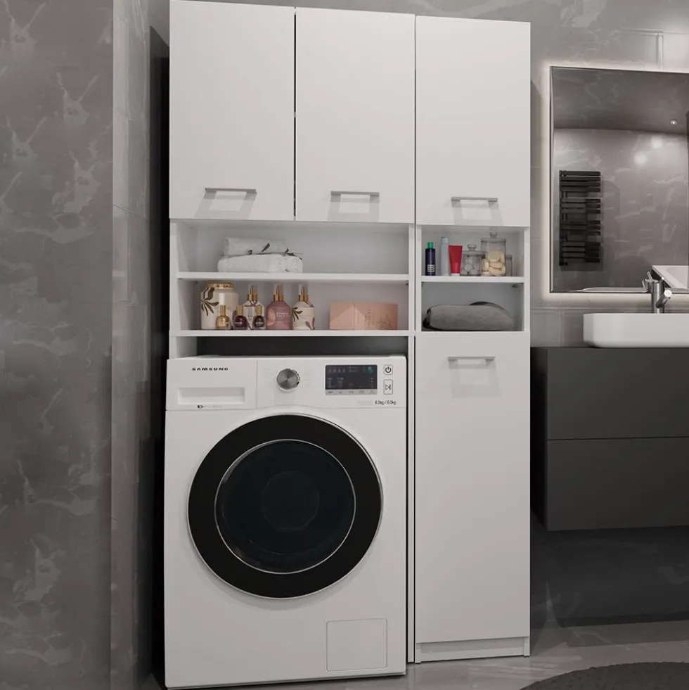 Mobile lavatrice moderno 96x180 cm con colonna laterale bianco opaco MLT9