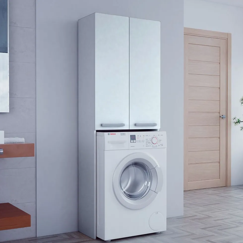 Mobile lavatrice moderno 64x180 cm con 3 ripiani bianco opaco MLT8