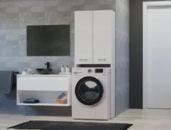 Mobile lavatrice moderno 64x180 cm con 3 ripiani bianco opaco MLT8