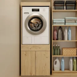 Mobile lavatrice 64,5x162,5 cm con cassetto e ante in rovere MLT4