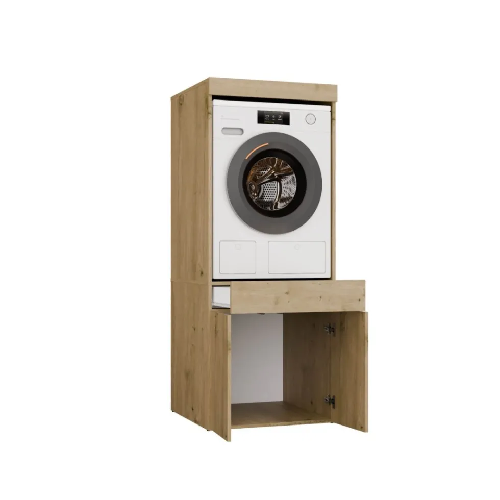Mobile lavatrice 64,5x162,5 cm con cassetto e ante in rovere MLT4