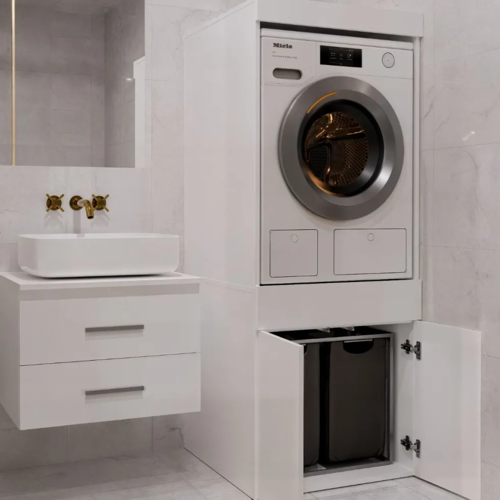 Mobile lavatrice 64,5x162,5 cm con cassetto e ante in bianco MLT4