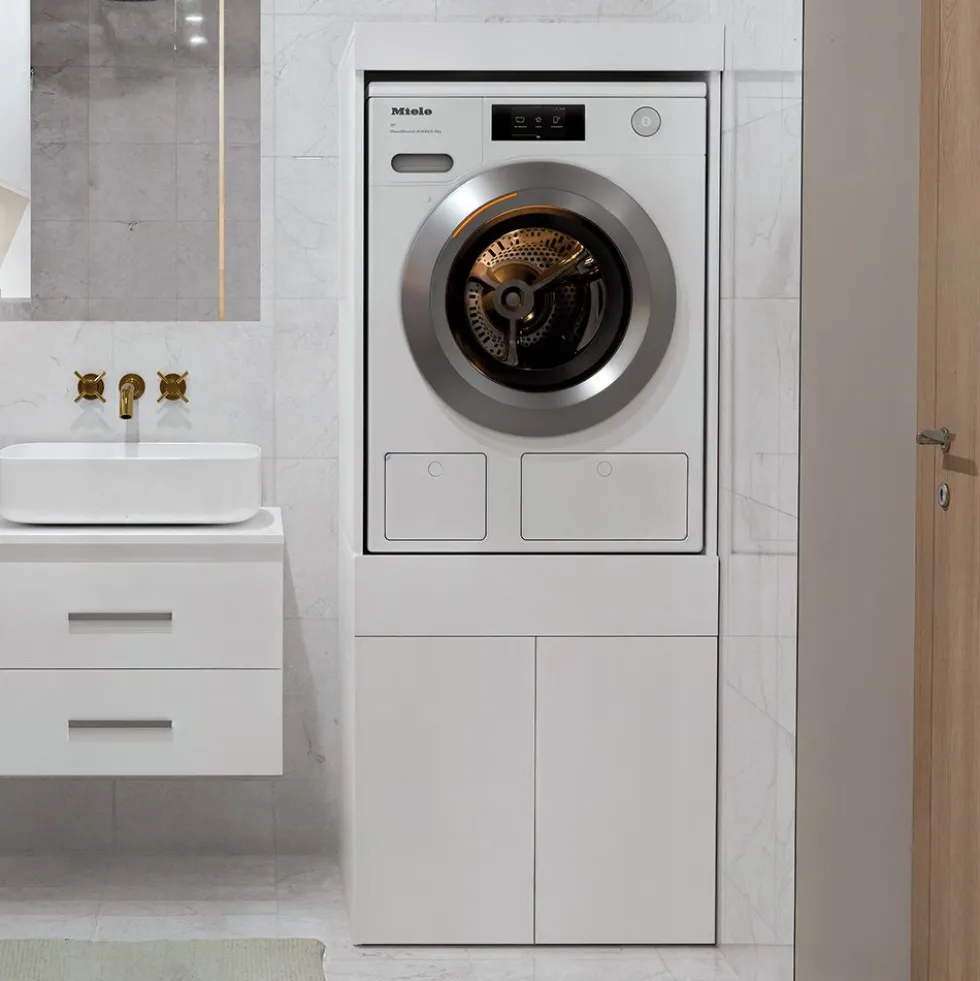 Mobile lavatrice 64,5x162,5 cm con cassetto e ante in bianco MLT4