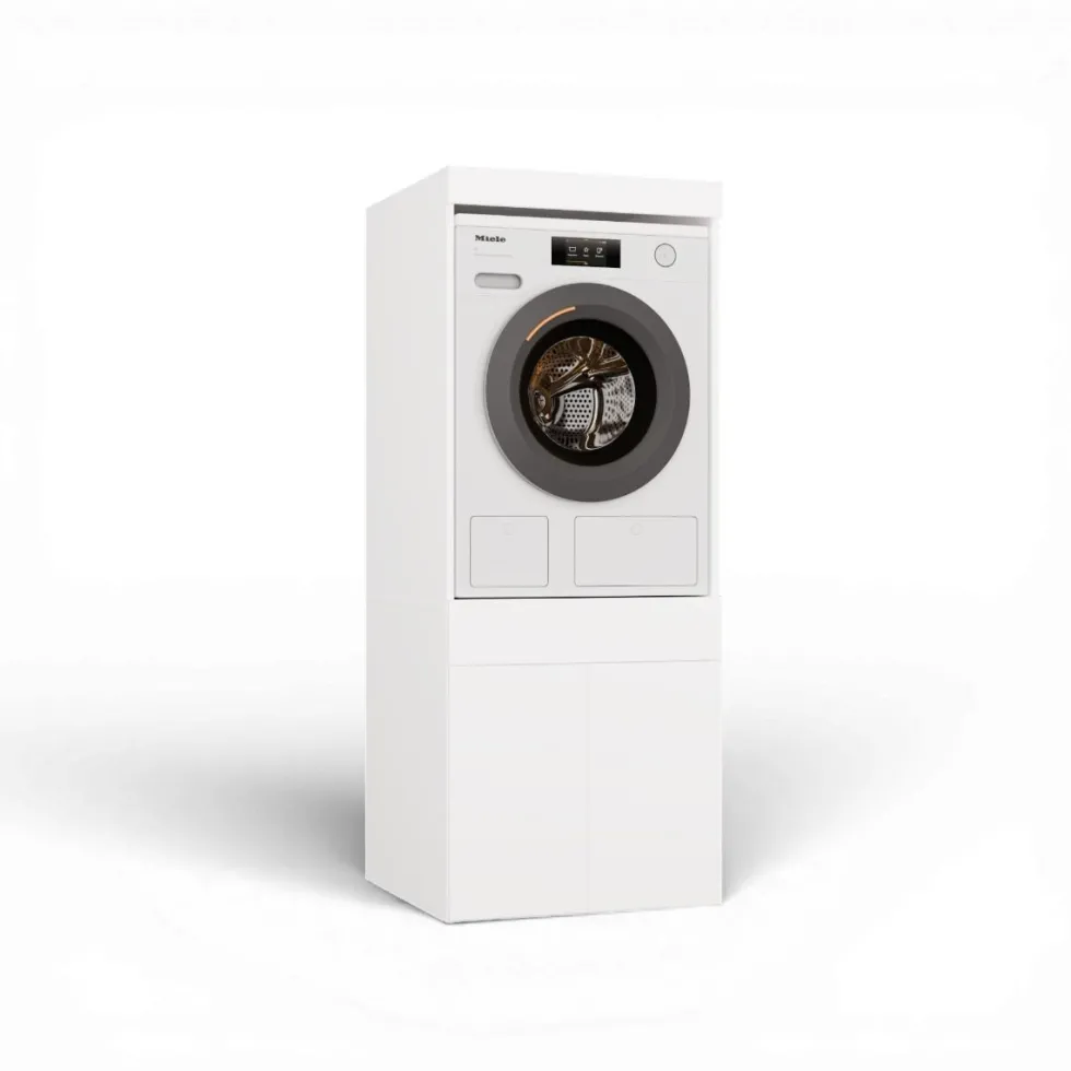 Mobile lavatrice 64,5x162,5 cm con cassetto e ante in bianco MLT4