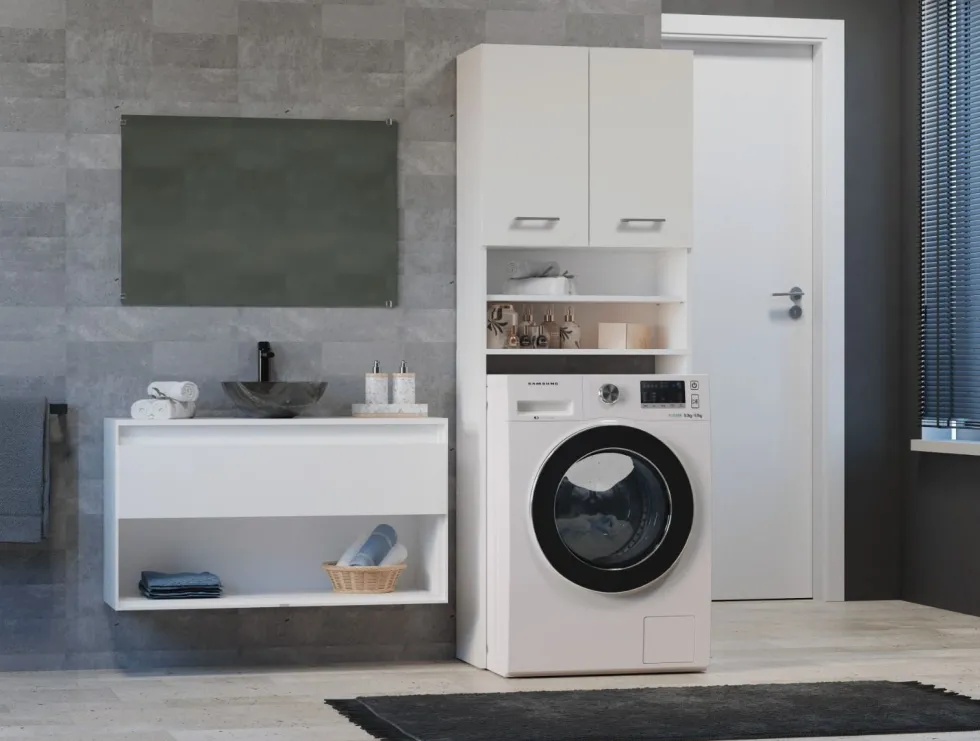 Mobile lavatrice 64x180 cm con mensole bianco opaco MLT5