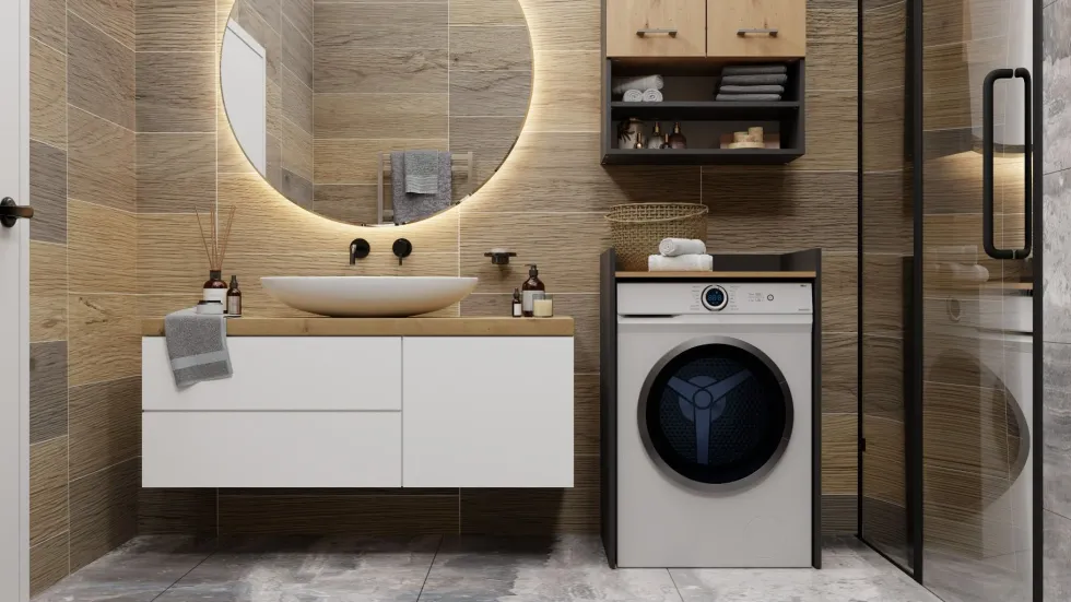 Mobile lavatrice 64x97,5 cm con ripiano rovere e antracite MLT1