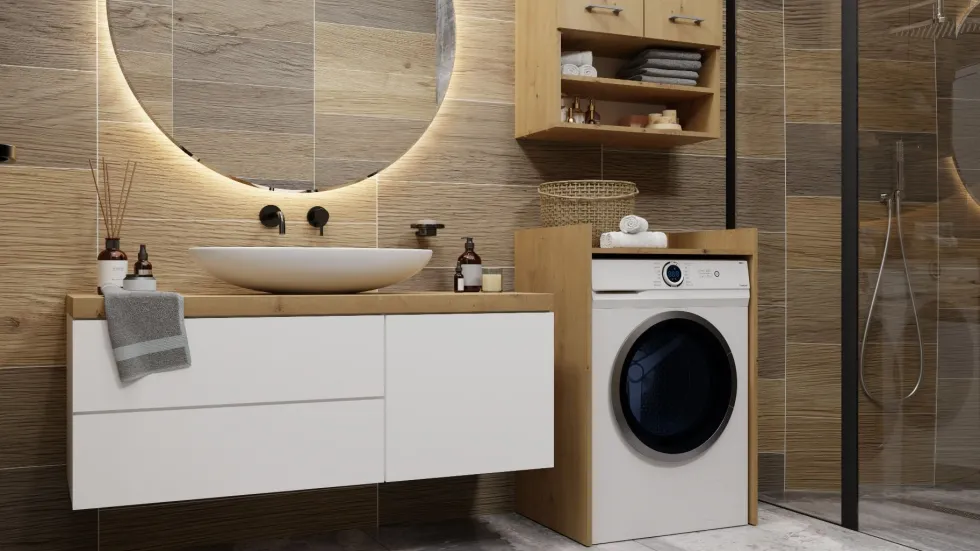 Mobile lavatrice 64x97,5 cm con ripiano rovere MLT1