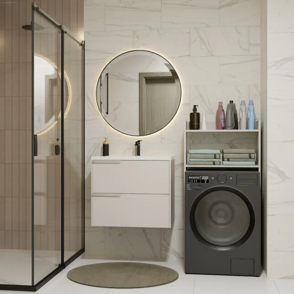 Mobile lavatrice 64x126 cm con 2 ripiani cashmere MLT6