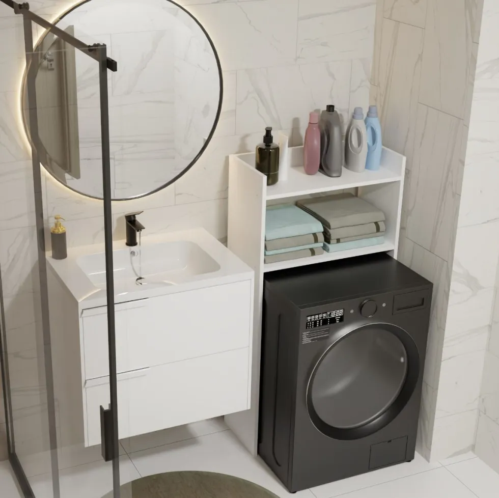 Mobile lavatrice 64x126 cm con 2 ripiani bianco opaco MLT6