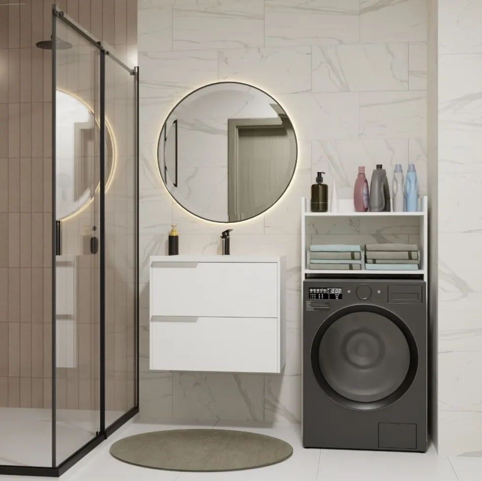 Mobile lavatrice 64x126 cm con 2 ripiani bianco opaco MLT6