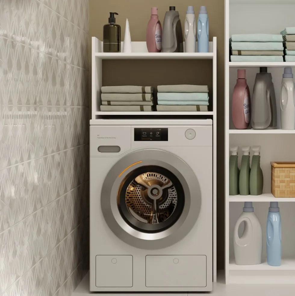 Mobile lavatrice 64x126 cm con 2 ripiani bianco opaco MLT6