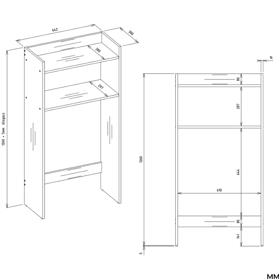Mobile lavatrice 64x126 cm con 2 ripiani bianco opaco MLT6