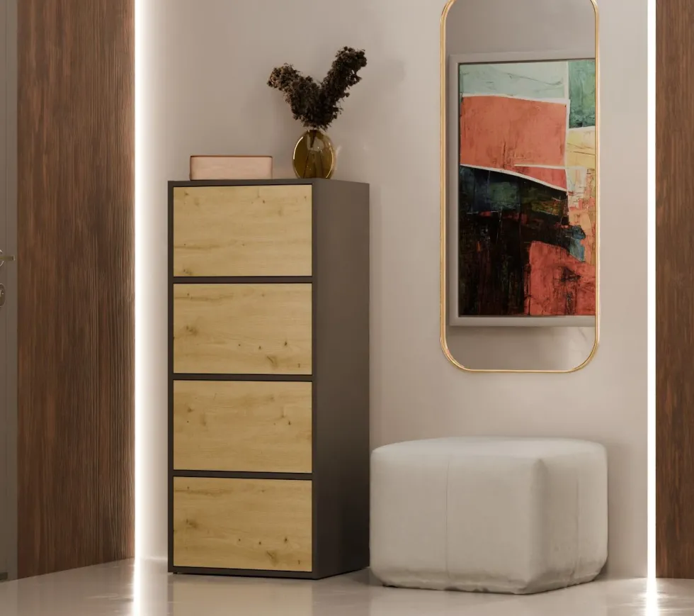 Mobile multiuso 50x119 cm con 4 ante tip-on rovere e antracite MMT1
