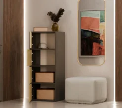 Mobile multiuso 50x119 cm con 4 ante tip-on rovere e antracite MMT1