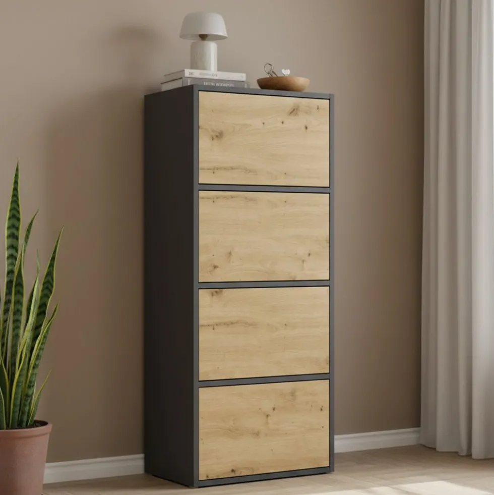 Mobile multiuso 50x119 cm con 4 ante tip-on rovere e antracite MMT1