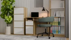 Mobile multiuso 50x119 cm con 4 ante tip-on bianco e rovere MMT1