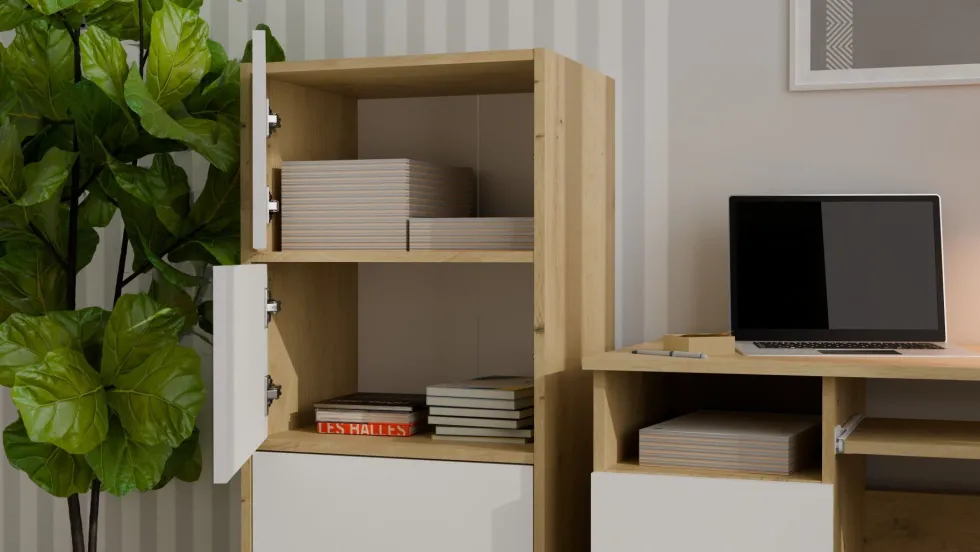 Mobile multiuso 50x119 cm con 4 ante tip-on bianco e rovere MMT1