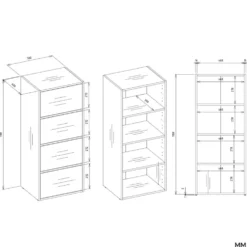 Mobile multiuso 50x119 cm con 4 ante tip-on bianco e rovere MMT1