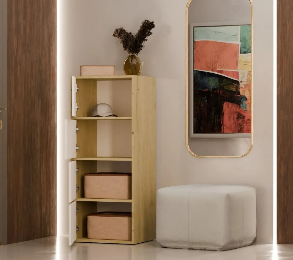 Mobile multiuso 50x119 cm con 4 ante tip-on bianco e rovere MMT1