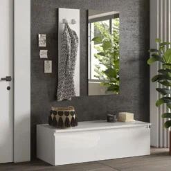 Mobile per ingresso con attaccapanni 138x165 cm bianco lucido IL15